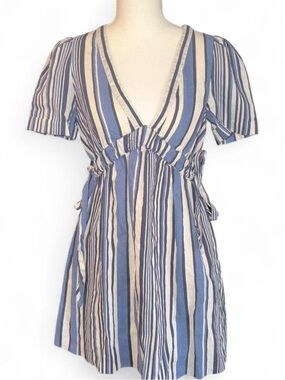 Zara Blue & White Striped Wrap Mini Dress